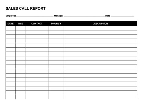 Free Printable Sales Call Report Template
