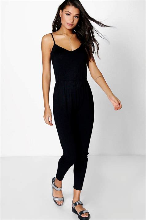 Womens Boohoo Strappy Jersey Jumpsuit Black Jumpsuit Fashion
