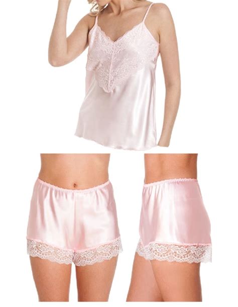 Womens Luxury Satin Camisole Cami French Knicker Set Various Colours Size Ebay