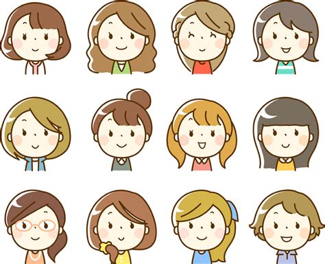 フリーイラスト 12人の女性のセットでアハ体験 Gahag 著作権フリー写真・イラスト素材集