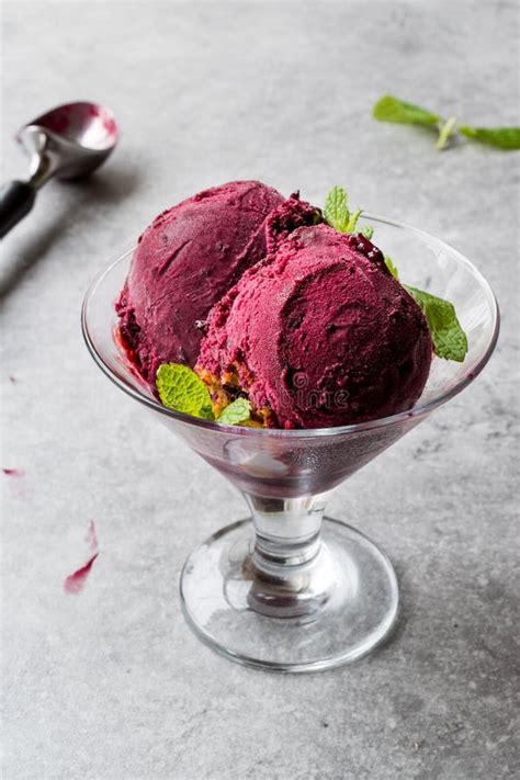 Organic Berry Sorbet Ice Cream Balls In Cup Ready To Eat Stock Photo