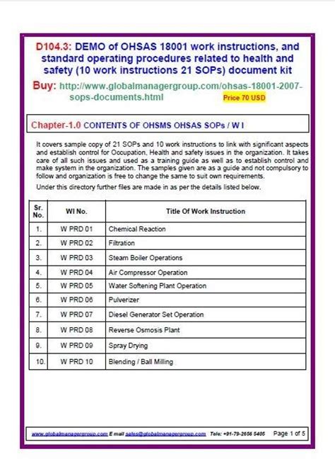 Ohsas 18001 Templates Document Kit Covers Sample Copy Of Ohsa 18001 Sop