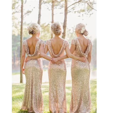 Plus Size Champagne Sequined Floor Length Bridesmaids Dress Custom Made Short Sleeves Vestido De