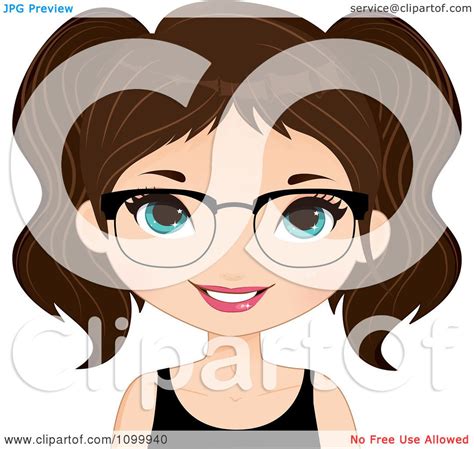 Clipart Happy Brunette Girl Wearing Glasses A Black Tank