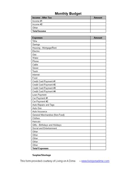 Monthly Budget Word Templates At