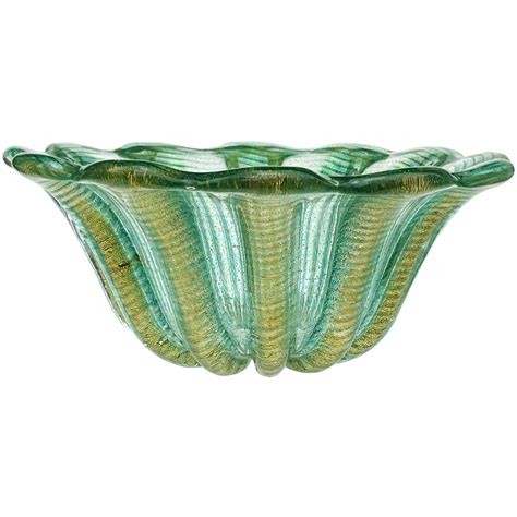 Barovier Toso Murano Blue Gold Flecks Italian Art Glass Bowl Paperweight Set At 1stdibs