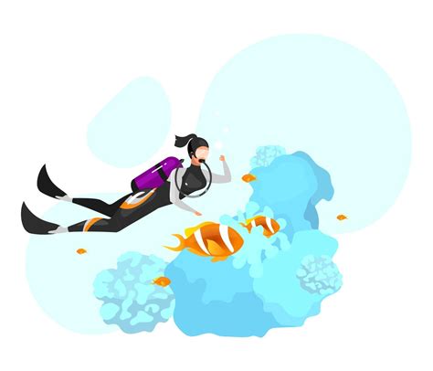 Scuba Diving Flat Vector Illustration Underwater Diving Snorkeling Extreme Sports Experience