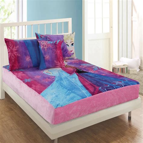 Disney Cartoon Frozen Elsa And Anna Flannel Fitted Sheet With An