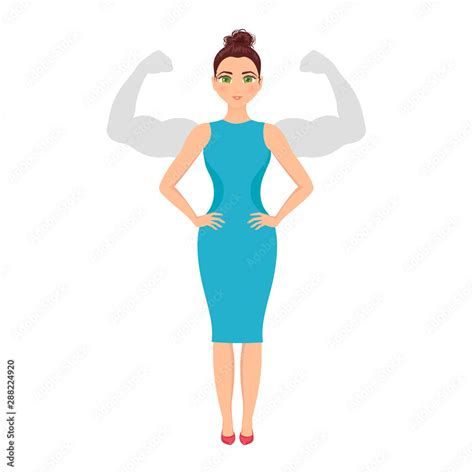 Business Woman Casting Flexing Muscles Arms Shadow Behind Strong