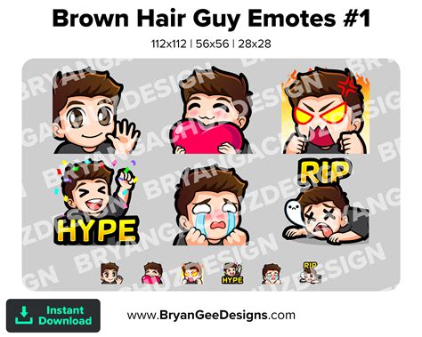 Brown Hair Guy Twitch Emotes For Streaming Wave Love Rage Hype Etsy