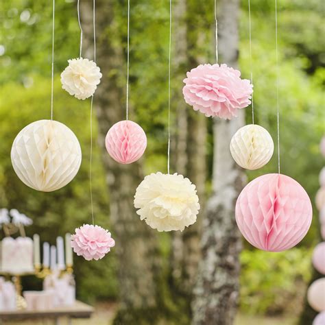 Pom Pom And Honeycomb Hanging Tissue Party Decorations Ginger Ray