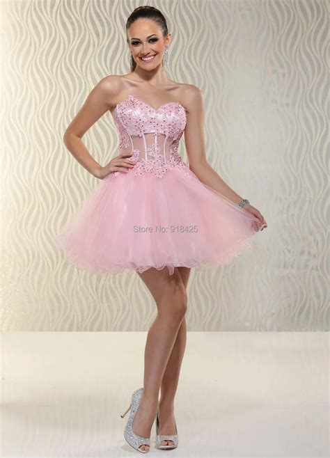 New Arrival Sweetheart See Through Sexy Mini Prom Dresses Pink Short