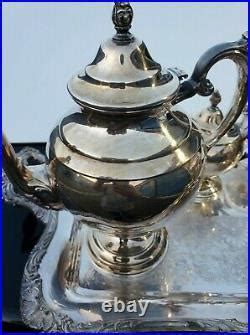 5 Pieces Silver Plated Tea Coffee Set With Large Tray Vintage WM