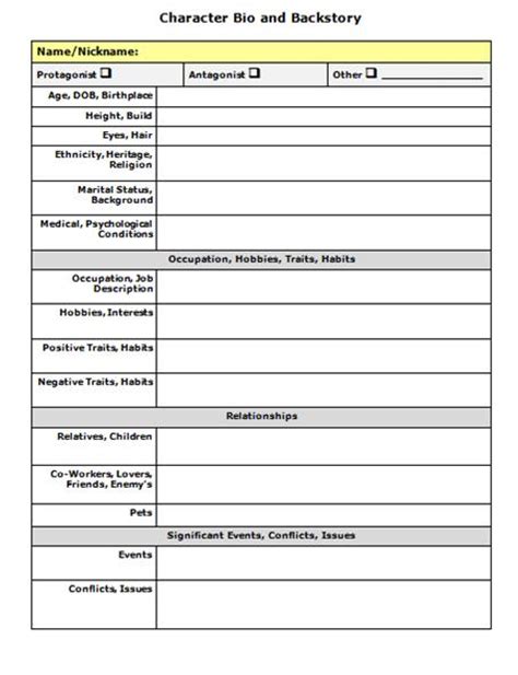 Character Bio And Backstory Form By Jd Crighton