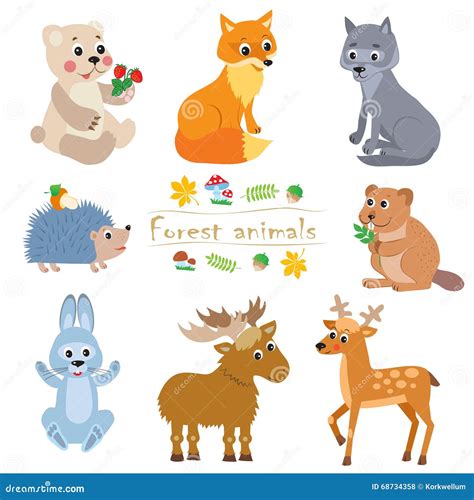 Cartoon Forest Animals Pack Cute Vector Set Stock Vector
