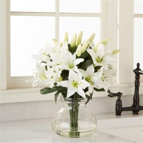 Nearly Natural 1432 Lily Silk Arrangement With Glass Vase 16 In 1