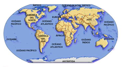 Mapamundi Continentes Mares Y Oceanos 