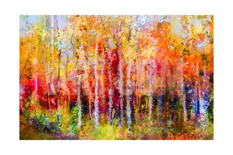 Oil Painting Landscape Colorful Autumn Trees Semi