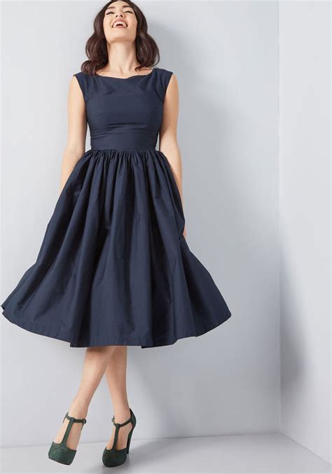 modcloth fabulous fit and flare dress with pockets in navy navy vintage inspired dresses