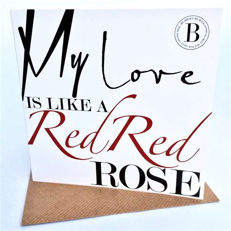 My Love Is Like A Red Red Rose Valentines Card Quote By Etsy