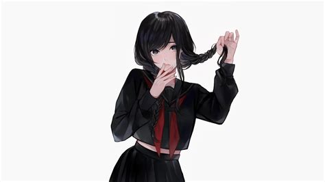 Desktop Wallpaper Cute Anime Girl Black Dress Ponytails
