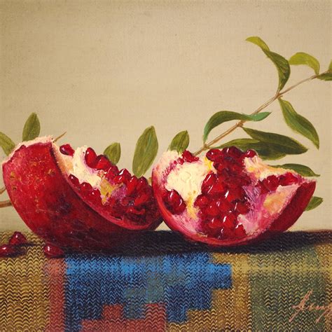 Still Life Pomegranate Original Oil Painting Handmade Art One Of A