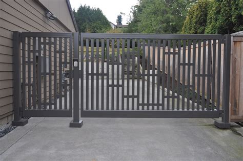 Single Swing Gate With Custom Design Elements And Matching Pedestrian