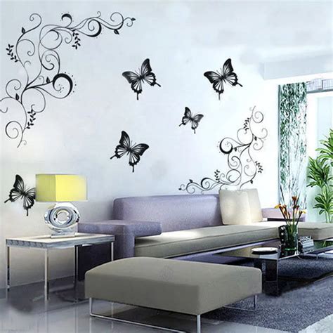 Hot Butterfly Vine Flower Wall Decals Living Room Home Decor Decorative