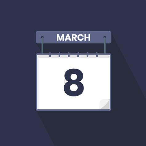 8th March Calendar Icon March 8 Calendar Date Month Icon Vector