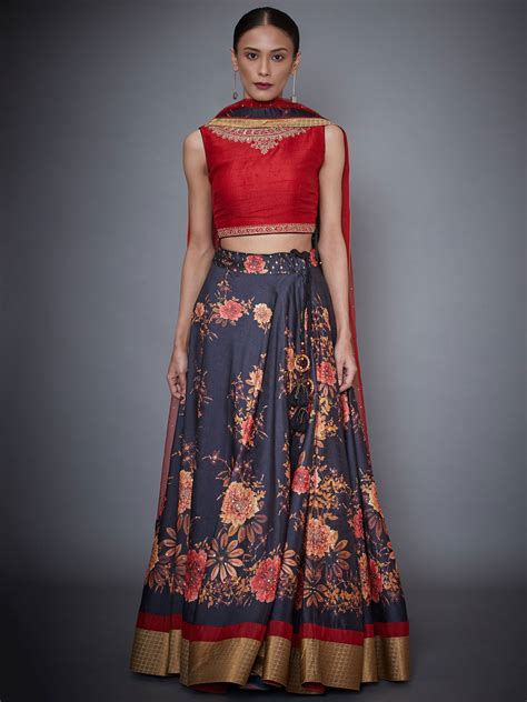 Buy Red And Black Floral Print Lehenga Set Online Riritu Kumar