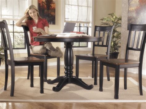 Ashley Owingsville D580 Dining Room Set 5pcs In Blackbrown Round Table
