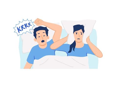 premium vector couple in bed sleeping man snoring apnea noise woman covering ears with pillow