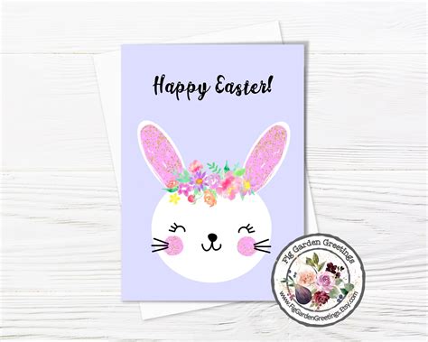 Cute Easter Card Bunny Printable Greeting For Baby Kids Etsy