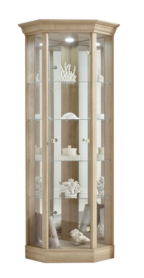 Buy Lockable Fully Assembled Home Corner Cabinet With Pelmet Light Oak 7 Glass Shelves Mirror