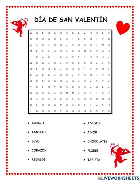 Sopa De Letras Del Día De San Valentín Worksheet Workbook School