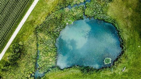 Lake Aerial View Nature Landscape Away Pond Green Pikist