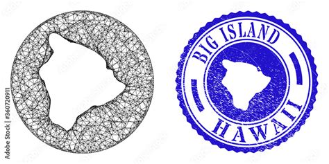 Mesh Inverted Round Hawaii Big Island Map And Grunge Seal Stamp Hawaii