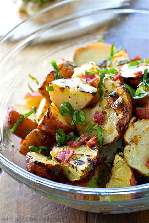 The best potato salad is potato salad with bacon! Grilled Red Potato Salad with Bacon Basil Dressing
