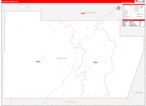 Pershing County Nv Zip Code Wall Map Red Line Style By Marketmaps Mapsales