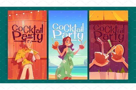 Cocktail Party Cartoon Posters Graphic Objects ~ Creative Market