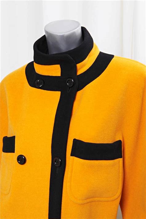 Vintage Emanuel Ungaro Yellow Black Wool Boxy Swing Jacket Long Coat S