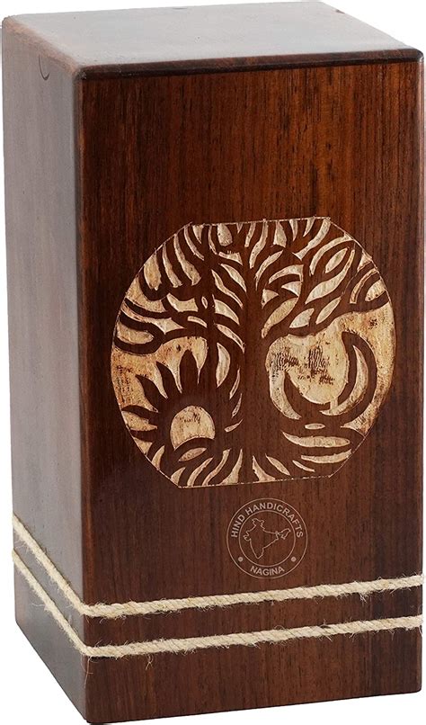 Hind Handicrafts Handcrafted Tree Of Life Wooden Urns For Human Ashes