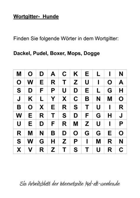 Новые вопросы в немецкий язык. Ein Wortgitter zum Thema Hunde als Arbeitsblatt | Wort ...