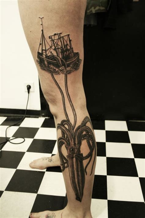 Ship Black Octopus Tattoo On Leg Tattoomagz › Tattoo Designs Ink