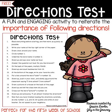 Joy In The Journey Teaching Free Directions Test
