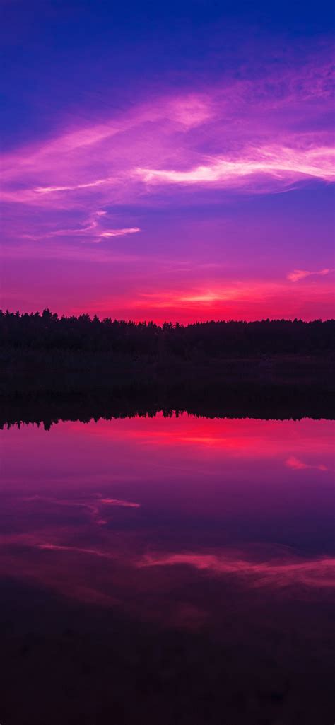 Purple Sky Wallpaper 4k Sunset Body Of Water Lake Reflection