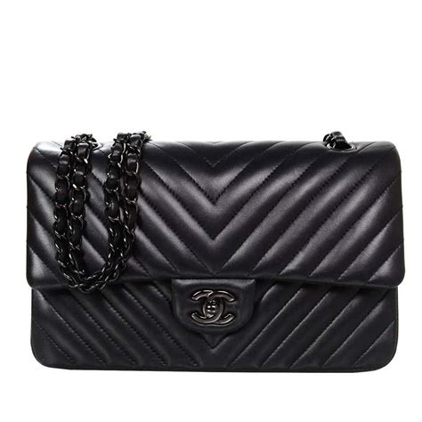 Chanel Rare Chevron So Black 10 Double Flap Classic Bag At 1stdibs