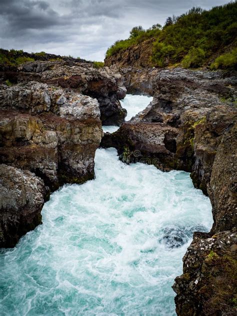 Hraunfossar Blue Waterfall In Iceland Stock Photo Image Of Mountain