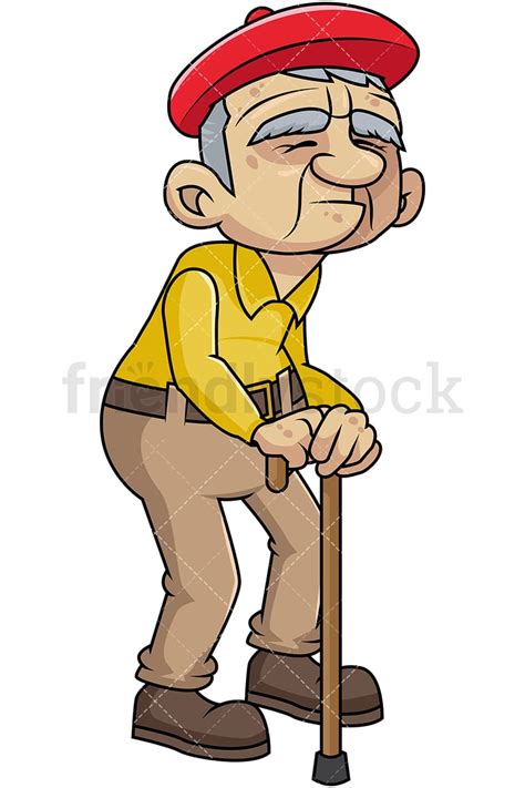 Weak Old Guy With Walking Stick Cartoon Vector Clipart Friendlystock