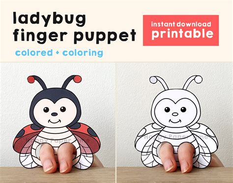 Ladybug Paper Craft Printable Finger Puppet Template Kids Etsy